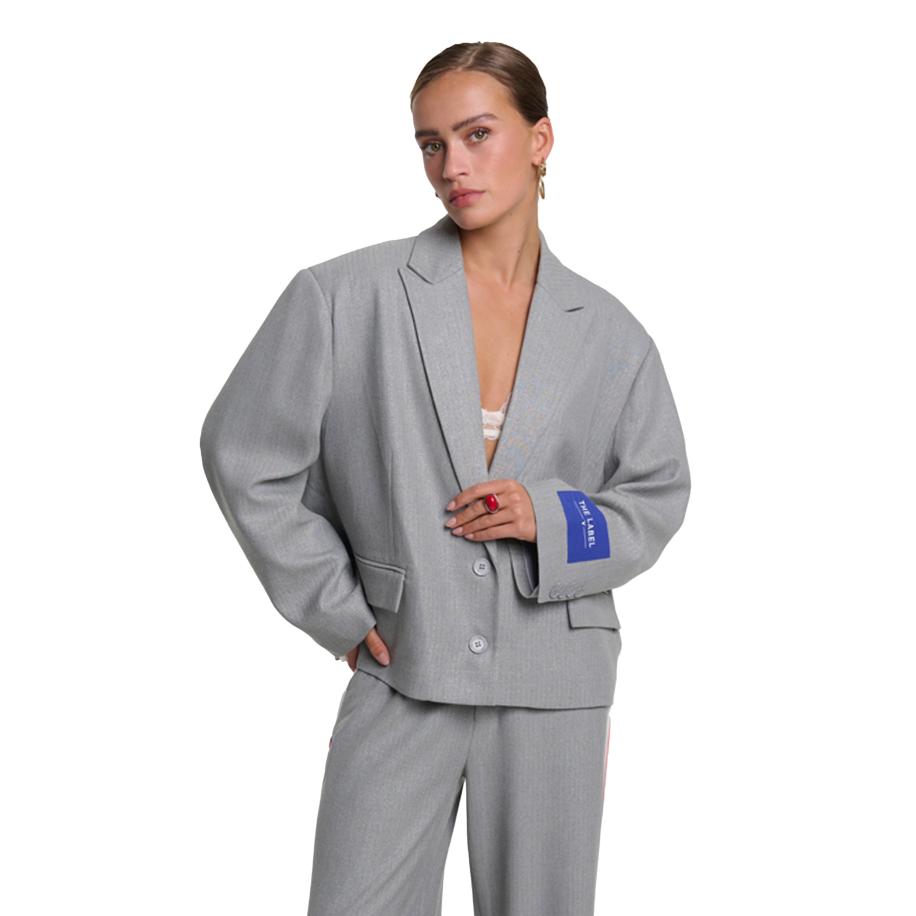 Alix The Label Coated Herringbone Blazer Grijs