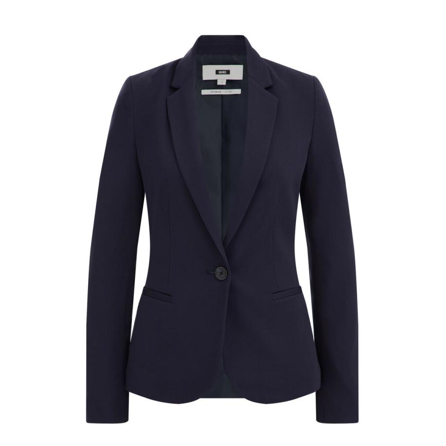 WE Fashion Dames getailleerde jersey blazer met stretch - Donkerblauw - Viscose - Maat: XS Blauw