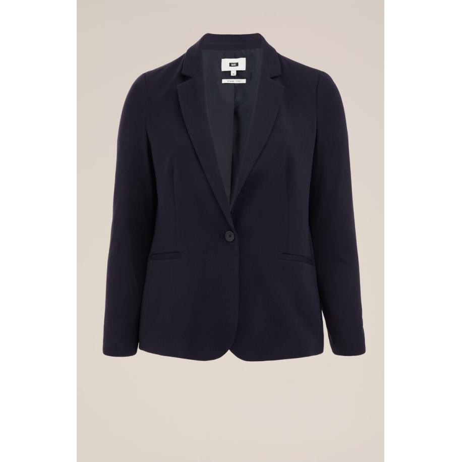 WE Fashion Dames getailleerde jersey blazer met stretch - Curve - Donkerblauw - Viscose - Plus Size Maat: 52 Blauw