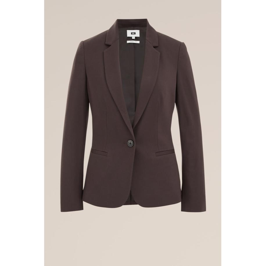 WE Fashion Dames getailleerde jersey blazer met stretch - Donkerbruin - Viscose - Maat: S Bruin