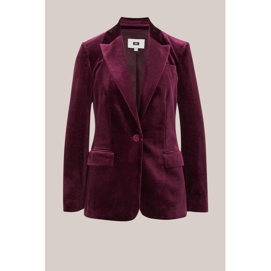 WE Fashion Dames regular fit velvet blazer - Regular fit - Aubergine - Maat: 32 Paars
