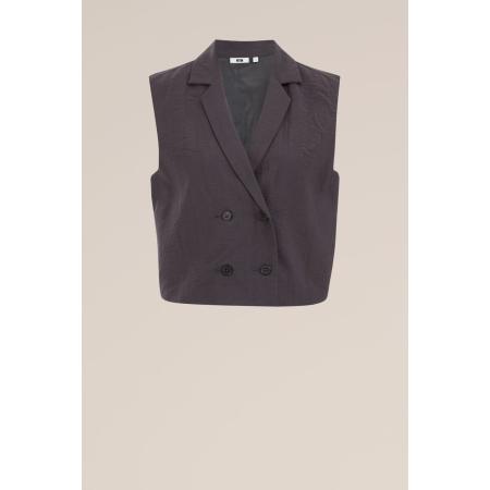 WE Fashion Dames Regular fit double-breasted gilet - Regular fit - Donkergrijs - Viscose - Maat: XS