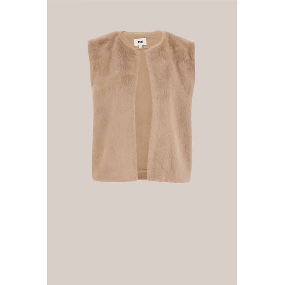 WE Fashion Dames regular fit gilet van imitatiebont - Regular fit - Beige - Maat: S Bruin