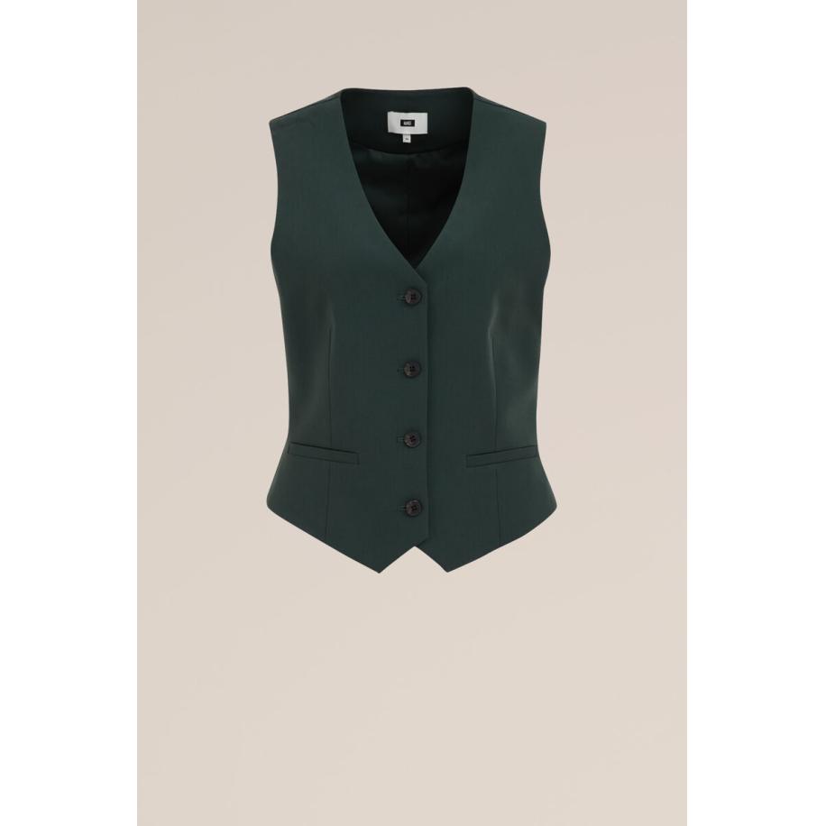 WE Fashion Dames getailleerd gilet - Donkergroen - Maat: 32 Groen