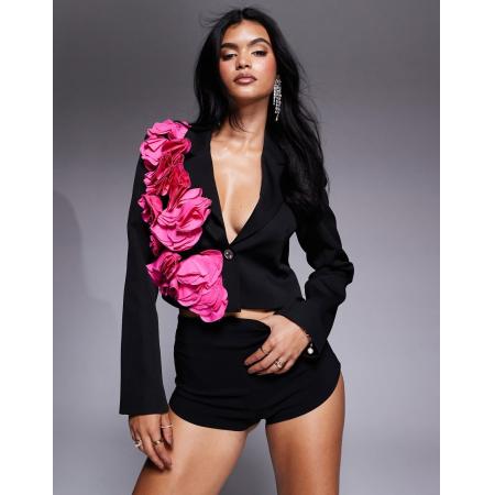 ASOS LUXE Blazer met 3D bloemen in zwart en roze
