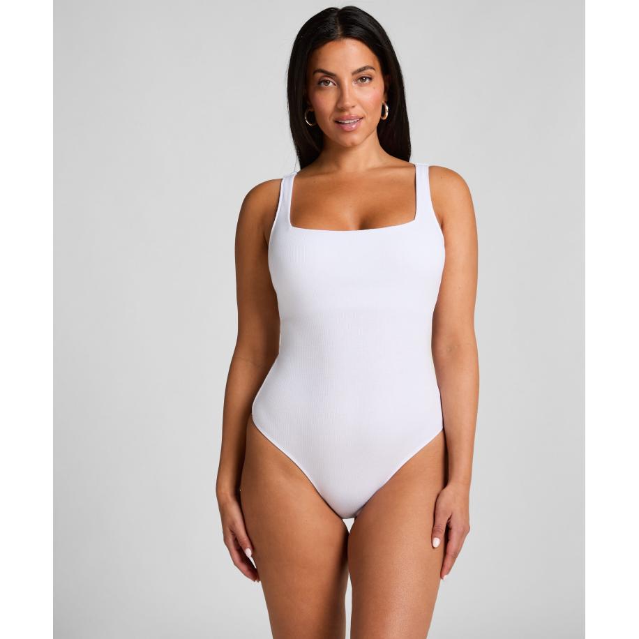 Hunkemöller Katoenen rib body Wit Wit