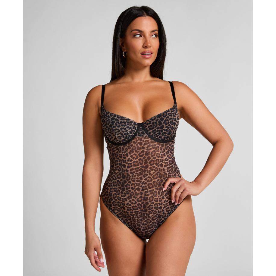 Hunkemöller Body Tara Leopard Zwart Zwart