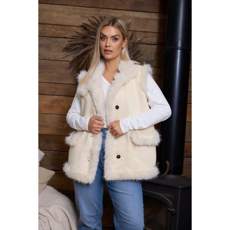 Yours Curve Ivoorwit Shaggy Faux Fur Gilet Size 50-52