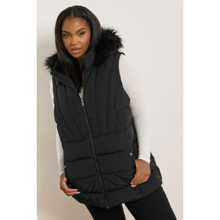 Yours Curve Zwart Gilet Met Imitatiebont Size 58-60