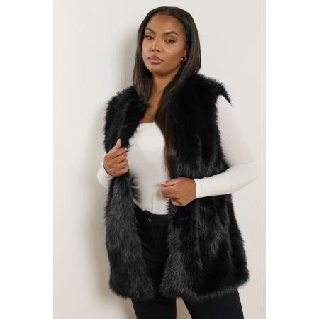 Yours Curve Zwart Zacht Imitatiebont Gilet Size 58-60
