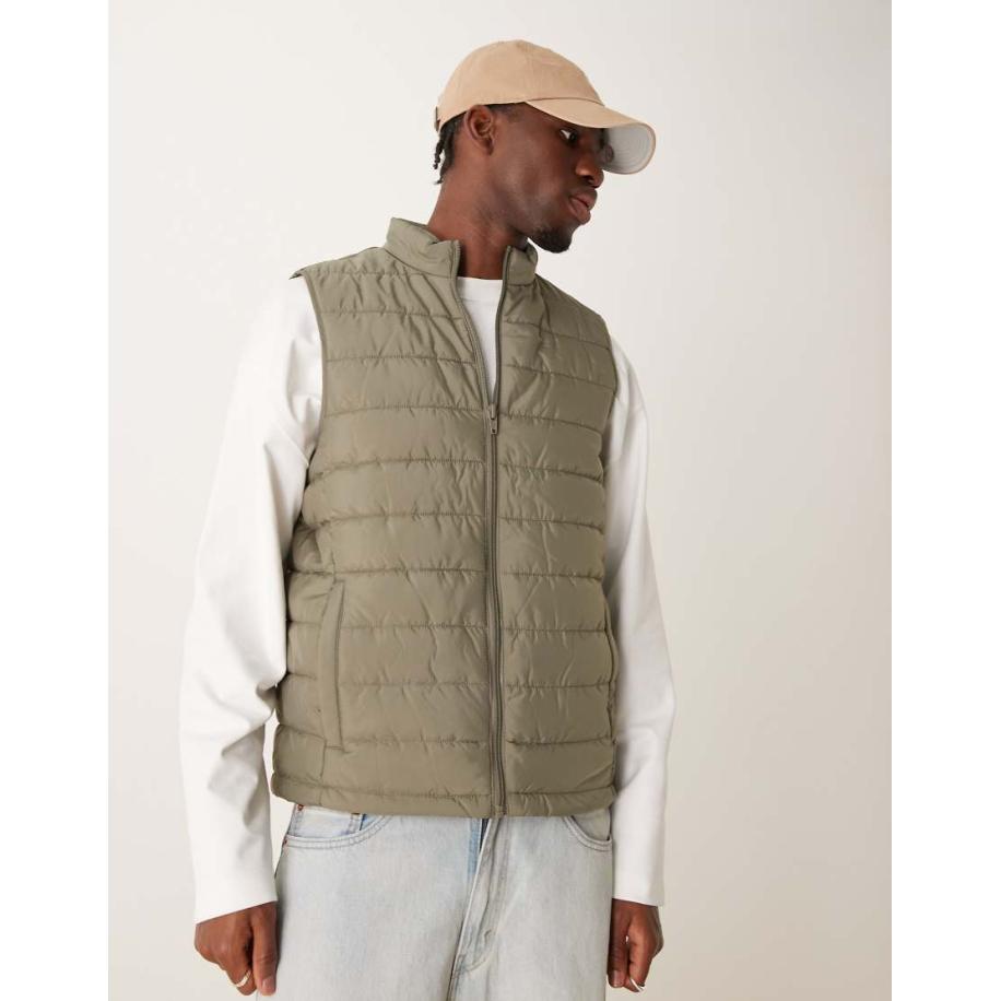 New Look - Lichtgewicht bodywarmer in donker kaki-Groen Groen