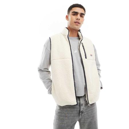 Hunter - Drill - Bodywarmer van fleece met contrasterende voering in crème-Wit