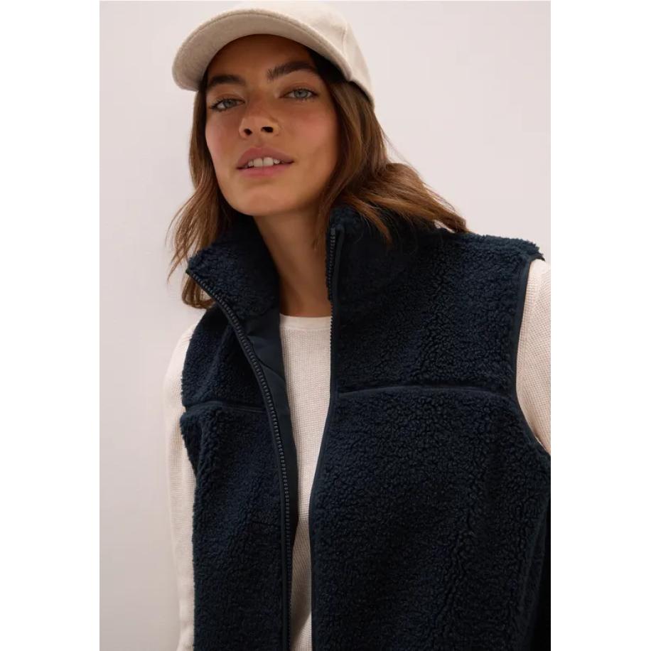 CECIL Kort teddy vest Blauw