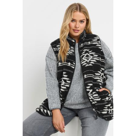 Yours Bodywarmer Van Borg Met Aztec Print En Ritssluiting In Zwart Size 58-60