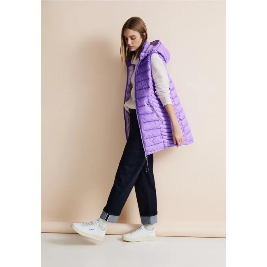 Street One Lange bodywarmer met capuchon Paars