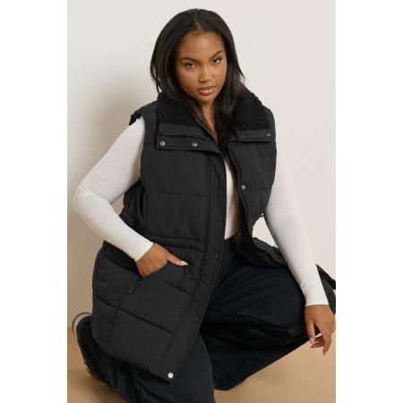 Yours Curve Zwart Gewatteerd Gilet Size 66-68