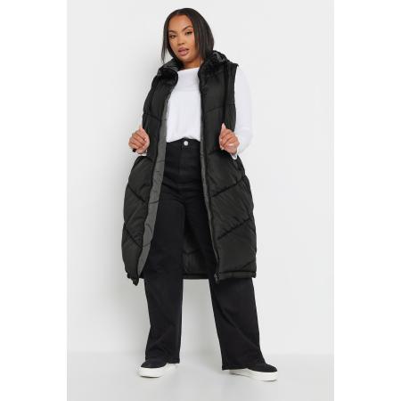 Yours Omkeerbare Lange Bodywarmer Met Capuchon In Zwart/Grijs Size 58-60