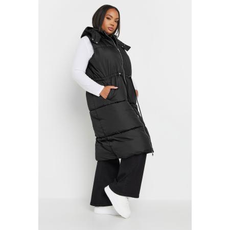 Yours Bodywarmer Met Panelen En Capuchon In Zwart Size 62-64