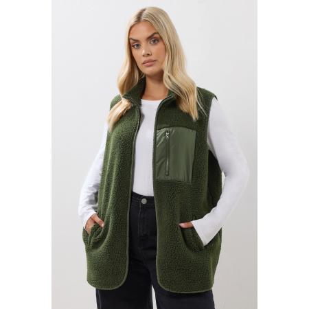 Yours Curve Khaki Groen Borg Gilet Met Ritszak Size 54-56