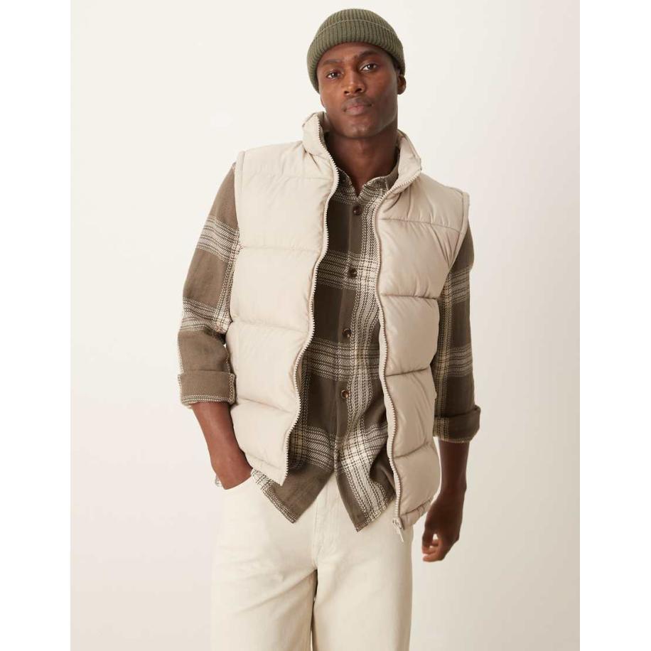 New Look - Gewatteerde bodywarmer in kiezelkleur-Neutraal Multicolor