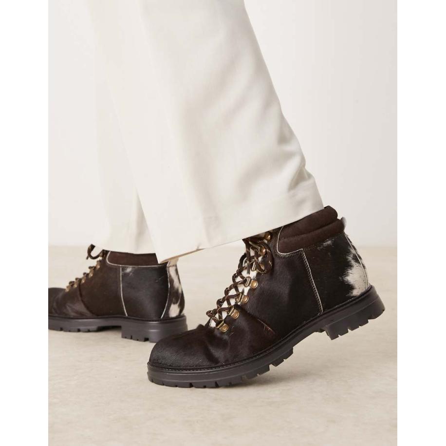 ASOS DESIGN - Premium wandelschoenen met veters en koeienhaar-Bruin Bruin