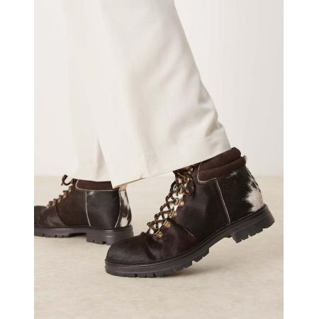 ASOS DESIGN - Premium wandelschoenen met veters en koeienhaar-Bruin