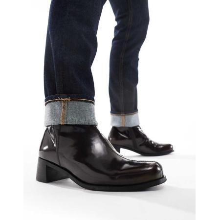ASOS DESIGN - Laarzen met hak van bruin gepolijst leer