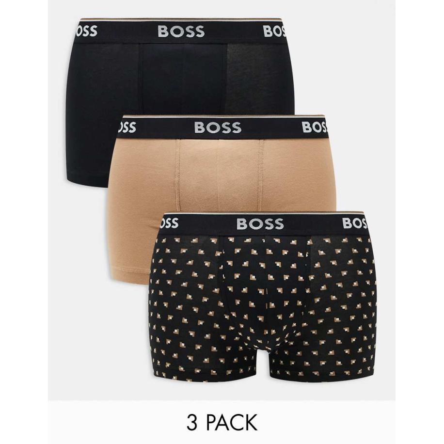 BOSS - Bodywear - Power - Set van 3 boxershorts in zwart met print Zwart