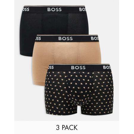 BOSS - Bodywear - Power - Set van 3 boxershorts in zwart met print