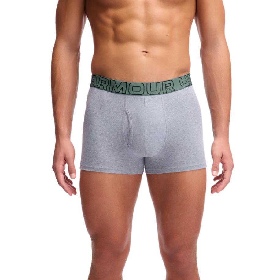 Under Armour Performance Cotton Boxerjock® Herenondergoed 8 cm - Set van 3 Staal Medium Heather / Jasper Blauw / Jasper Blauw XL Grijs