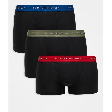 Tommy Hilfiger - Signature Cotton Essentials - Set van 3 boxershorts in zwart met blauwe/rode/groene tailleband