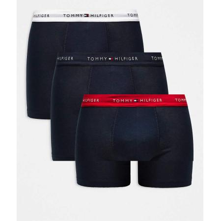 Tommy Hilfiger - Signature Cotton Essentials - Set van 3 boxershorts in marineblauw met tailleband in marineblauw/wit/rood