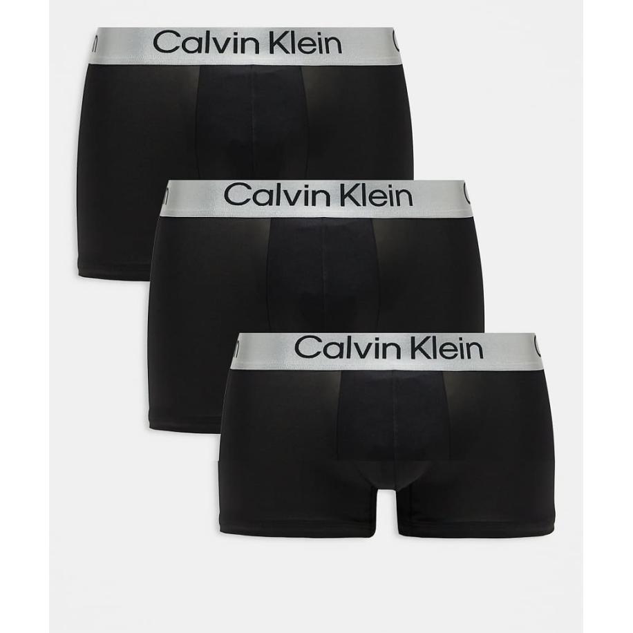 Calvin Klein - Set van 3 boxershorts van microvezel in zwart met grijze tailleband Zwart