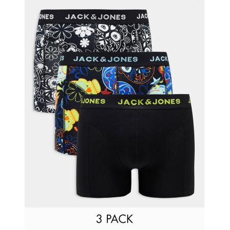 Jack & Jones - Set van 3 boxershorts met doodshoofdprint-Zwart