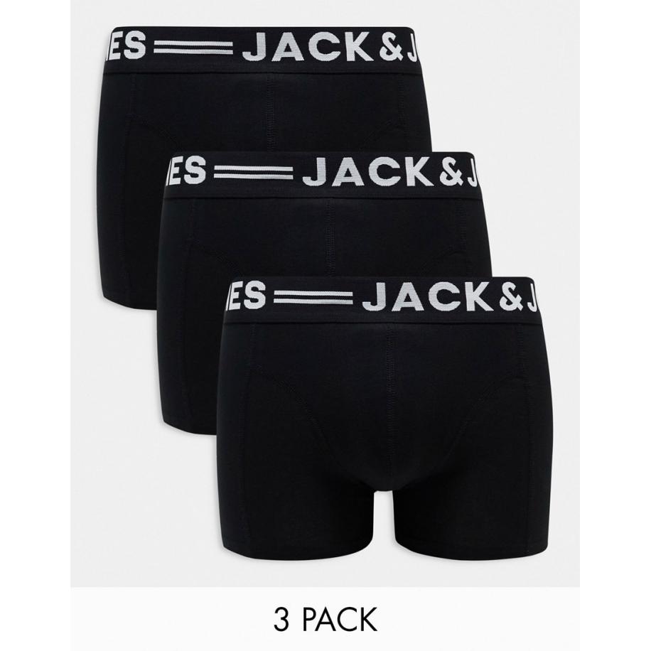 Jack & Jones - Set van 3 boxershorts met zwarte tailleband in zwart Zwart