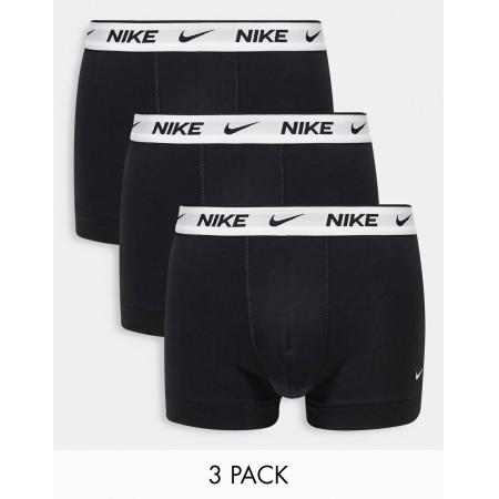 Nike - Cotton Stretch - Set van 3 boxershorts in zwart met witte tailleband