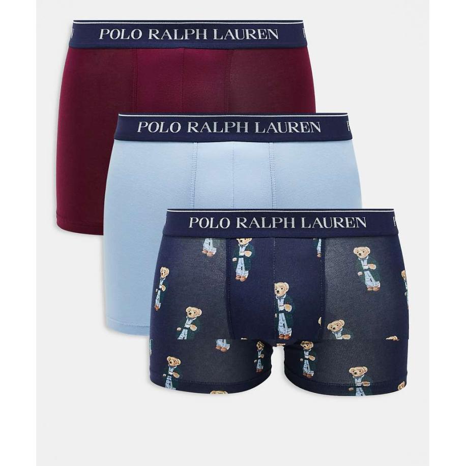 Polo Ralph Lauren - Set van 3 boxershorts met logo op de tailleband in rood, blauw en marineblauw Blauw