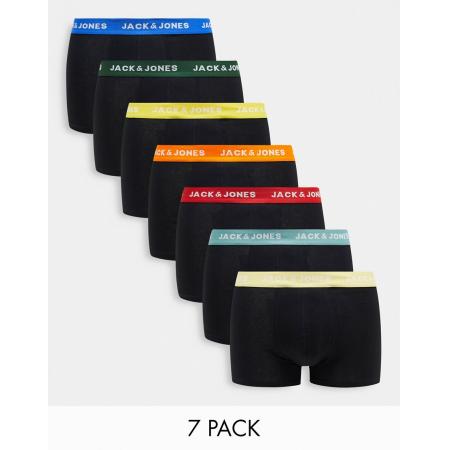 Jack & Jones - Set van 7 boxershorts in zwart met veelkleurige tailleband-Black