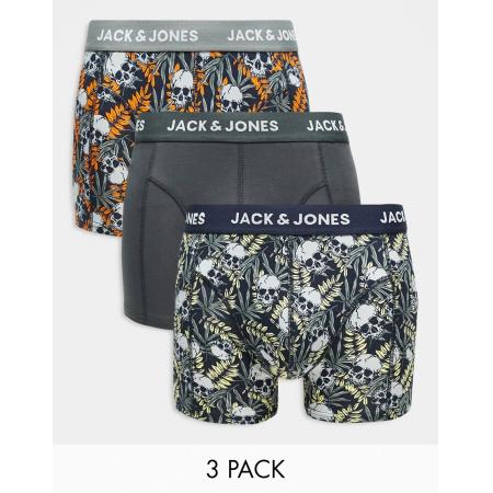 Jack & Jones - Set van 3 boxershorts met doodshoofdprint in marineblauw