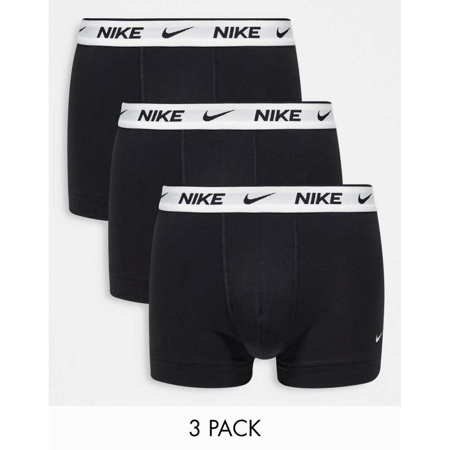 Nike - Cotton Stretch - Set van 3 boxershorts in zwart met witte tailleband Zwart