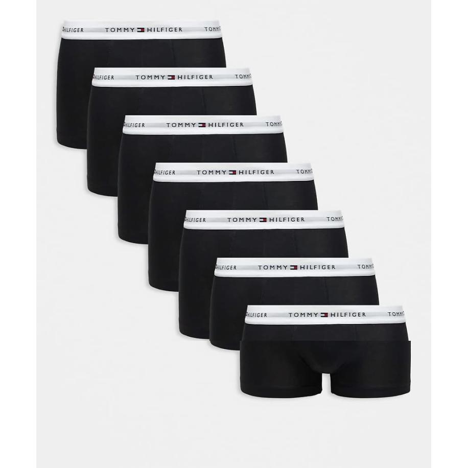 Tommy Hilfiger - Signature - Cotton Essentials - Set van 7 boxershorts in zwart met witte tailleband Zwart