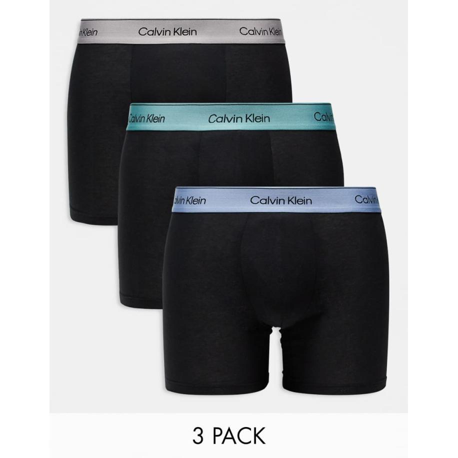 Calvin Klein - Modern Cotton - Set van 3 boxershorts met beige/blauwe/groene tailleband in zwart Zwart