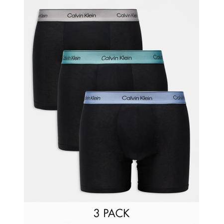 Calvin Klein - Modern Cotton - Set van 3 boxershorts met beige/blauwe/groene tailleband in zwart