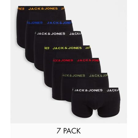 Jack & Jones - Set van 7 boxershorts in zwart met gekleurd logo op de tailleband