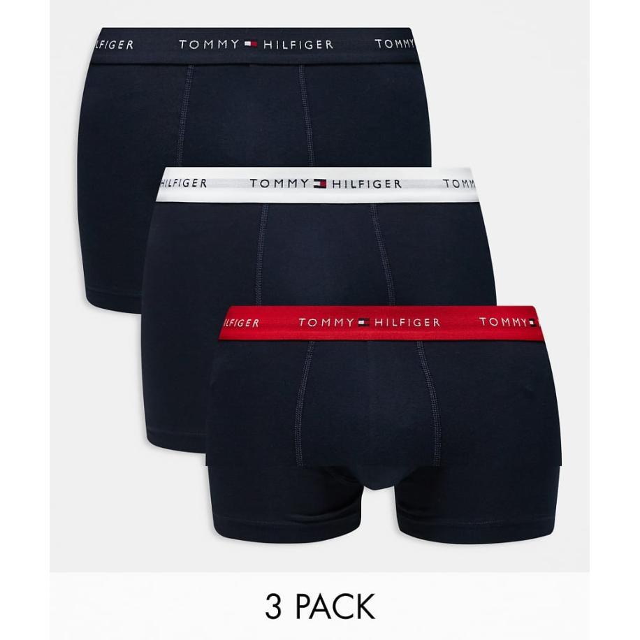 Tommy Hilfiger - Signature Essential - Set van 3 boxershorts met gekleurde tailleband in marineblauw Blauw