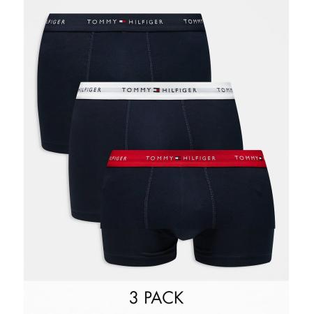 Tommy Hilfiger - Signature Essential - Set van 3 boxershorts met gekleurde tailleband in marineblauw