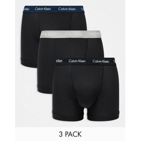 Calvin Klein - Set van 3 boxershorts van stretchkatoen met gekleurde taillebanden in zwart