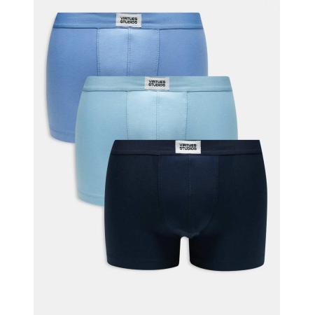 ASOS DESIGN - Set van 3 boxershorts met patch in blauw-Veelkleurig