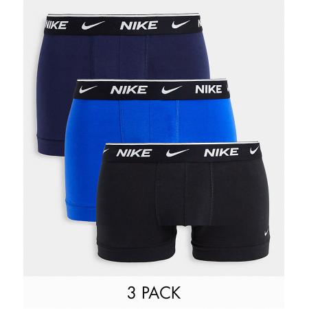 Nike - Set van 3 katoenen boxershorts met stretch in zwart, marineblauw en blauw-Veelkleurig