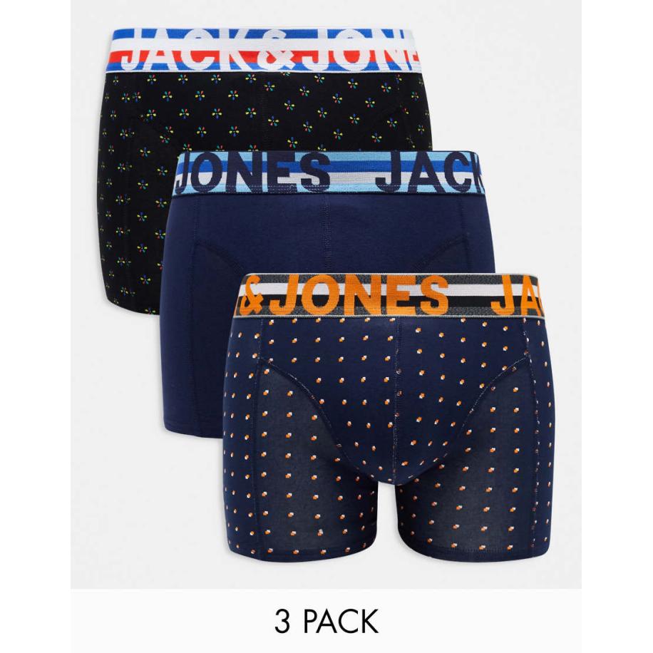 Jack & Jones - Set van 3 boxershorts met print in marineblauw Blauw